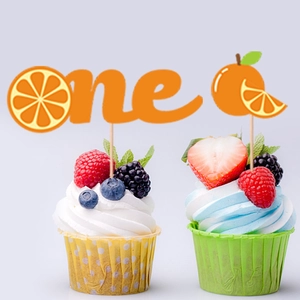 Orange fruit theme first birthday cake topper set with one letter and orange slice design