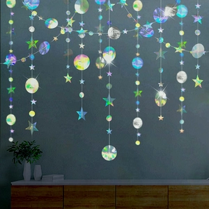 Holographic Star Circle Garland Iridescent Hanging Streamer Glitter Paper Bunting For Birthday Wedding Party Decoration