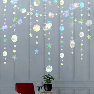 Iridescent star and circle garland kit with laser rainbow finish for party wall decoration