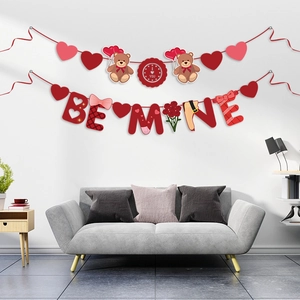 Valentine's Day banner set with Be Mine letters and heart patterns for wedding room decor