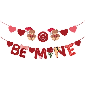 Valentine Day Hanging Banner Paper Garland Wedding Proposal Party Decor Be Mine Heart Bear Theme Festive Supplies