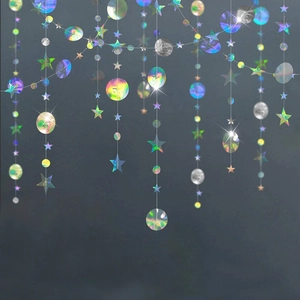 Iridescent star and circle garland kit for wedding party and birthday decorations