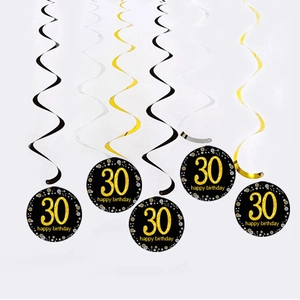 Set da 5 decorazioni a spirale per il 30° compleanno in oro nero e argento