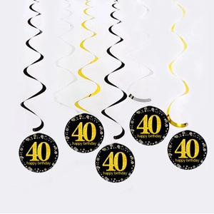 Set di 5 decorazioni a spirale per il 40° compleanno in oro e nero metallizzato