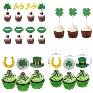 Decorazioni per Cupcake Glitterate per il Giorno di San Patrizio Trifoglio Ferro di Cavallo Lettere Lucky Forniture per Feste Irlandesi