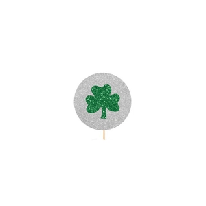 Topper per cupcake a forma di trifoglio verde glitterato con base argento per San Patrizio