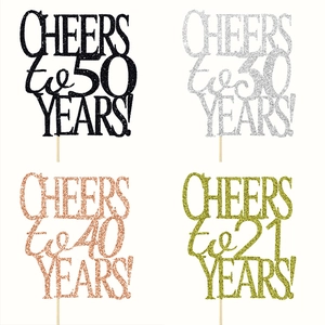 Cheers To Years Cake Topper Glitter Paper Sparkly Birthday Wedding Anniversary Party Decoration Celebration Elegant