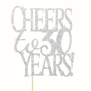 Silver glitter 'Cheers to 30 Years' cake topper for anniversary and birthday celebrations