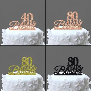 Anniversary Birthday Cake Topper Years Blessed Glitter Paper Sparkling Party Decoration Dessert Sign