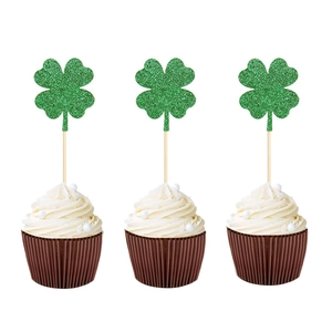 Topper per cupcake a trifoglio glitterato verde per decorazioni di San Patrizio