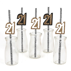 Set da 5 cannucce decorative glitter oro per 21° compleanno con motivi a onde nere
