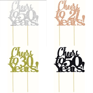 Cheers To Years Cake Topper Anniversary Birthday Party Decoration Glitter Paper Sparkly Sign Decor
