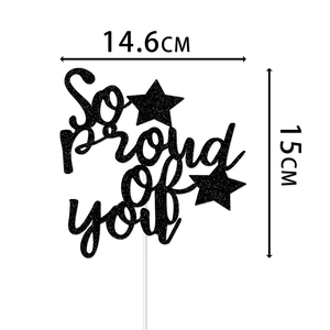 Black glitter So proud of you cake topper with stars for graduation parties 14.6cm