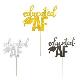 Educated AF Cake Topper Graduation Party Decorations Glitter Paper Hat Decor Supplies For High School College Ceremony