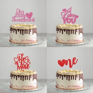 Décoration De Gâteau En Papier Pailleté Cœur Lettre D'Amour Table À Dessert Mariage Anniversaire Saint Valentin