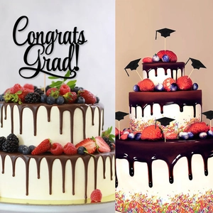 Congrats Grad Graduation Cake Topper Glitter Paper Bachelor Cap Party Dessert Decoration Graduation Ceremony Supplies