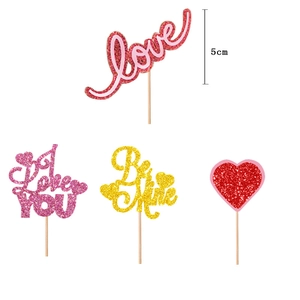 Glitter Valentine's Day cupcake toppers set with Love and heart designs for party decoration