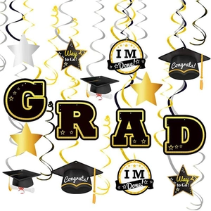 Graduation Party Hanging Swirls Decorations Paper PVC Graduation Cap Star Letters Ceiling Decor Congrats Class Background