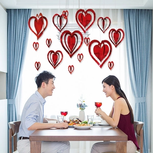 3D hollow red heart hanging swirl decorations for Valentine room decor and weddings