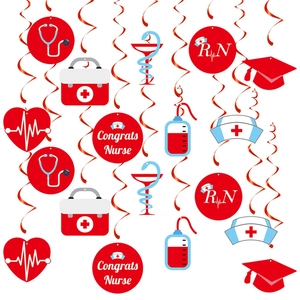 Décorations Suspendues Spirale Graduation Infirmière Papier PVC Stéthoscope Médical Rouge