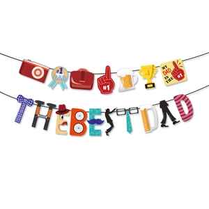 Striscione per la festa del papà con scritte The Best Dad e icone decorative creative