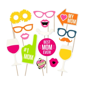 Accessoires de Photobooth Fête des Mères en Papier Cartonné Tournesol Cœur Lèvres Lunettes Décorations Avec Bâtons Pour Photographie