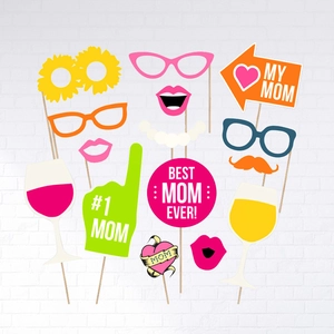 Lot de 14 accessoires de cabine photo fête des mères avec lunettes et panneaux