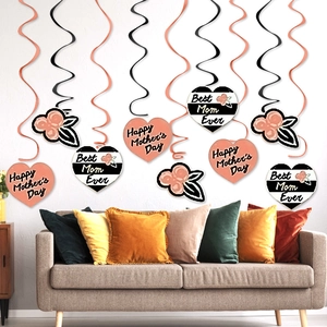 Happy Mother's Day Spiral Hanging Decorations Heart Floral Pattern Best Mom Ever Pink Black Ceiling Swirls Party Decor