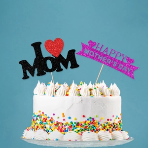 Mother's Day Cake Topper Glitter Paper Happy Mother's Day I Love Mom Heart Cake Decoration For Party Festival Women Gift