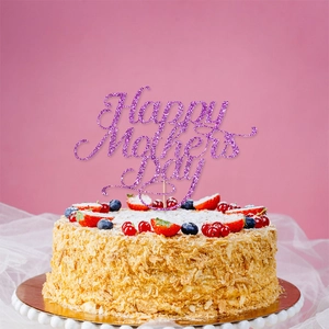 Pink glitter Happy Mother's Day cake topper decoration on a strawberry pastry