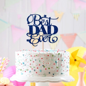 Blue glitter Best DAD EVER cake topper centerpiece for Father Day party dessert decoration