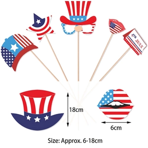 US Independence Day party photo booth props set with red white and blue star patterns