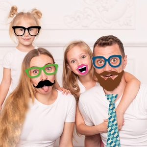 Father's Day photo booth props set with glasses, mustaches and ties for family parties