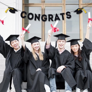 Congrats Class of 2026 graduation banner with glitter finish and tassel accents