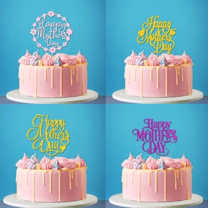 Happy Mother's Day Cake Topper Glitter Paper Floral Heart Party Decoration Dessert Supplies Gold Pink Purple