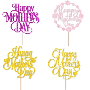 Glittery Happy Mother's Day cake toppers set in purple, pink and gold for party decor