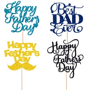 Father's Day glitter cake toppers set featuring Happy Father's Day and Best Dad Ever