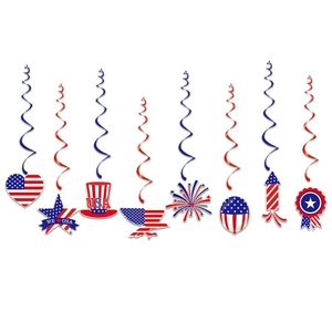 USA Independence Day hanging swirls set with eagle, stars and heart patterns