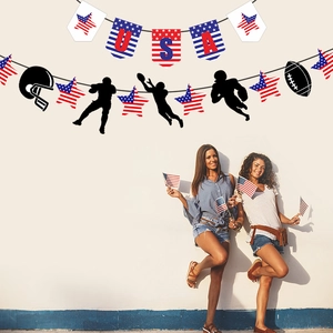 USA American football party banner with stars and stripes decorations for festivities