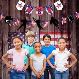 USA Independence Day banner set with football silhouettes and patriotic star decorations