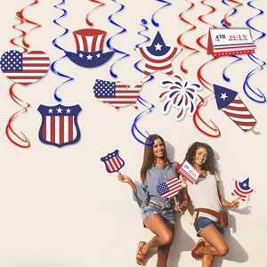 4th of July hanging swirl decorations and patriotic party props set in red white and blue