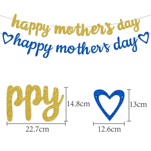 Glittery Happy Mother's Day banner party decoration with gold and blue hanging letters