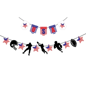 USA American football themed party banner set with red white blue patriotic star flags