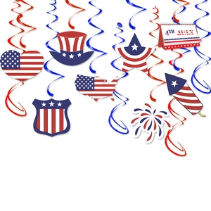 Independence Day Hanging Swirl Decorations PVC Paper Card Ceiling Streamers Patriotic Fourth Of July Party Decor