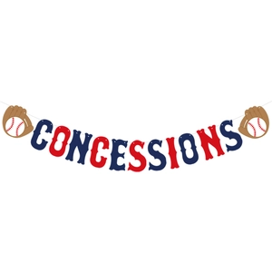 Bannière CONCESSIONS thème baseball avec motifs bleu marine et rouges pour fête