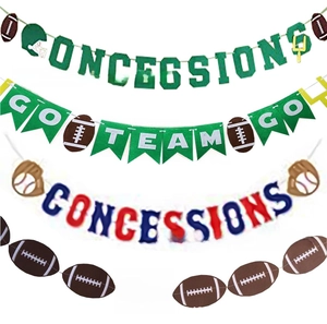 Détail de bannières de fête de sport américain avec motifs de football et de baseball