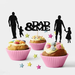 Black glitter DAD & ME cake topper set for Father's Day party and birthday decorations