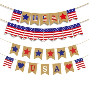Independence Day USA Bunting Banner Patriotic Party Decorations Paper Garland For July Fourth Red White Blue Celebration