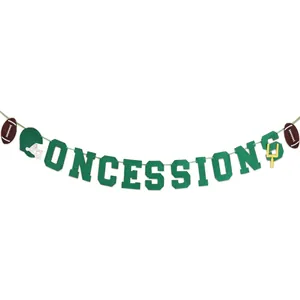 Bannière Concessions verte avec décorations de football pour fête à thème sportif