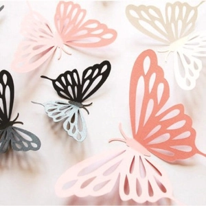 3D hollow paper butterflies in pink, silver and coral for wedding wall decor